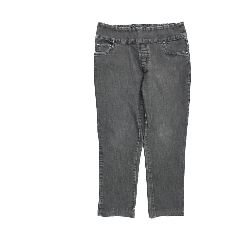 Blair Jeans Women 14P Black Pull On Straight Leg Denim Stretch High Rise